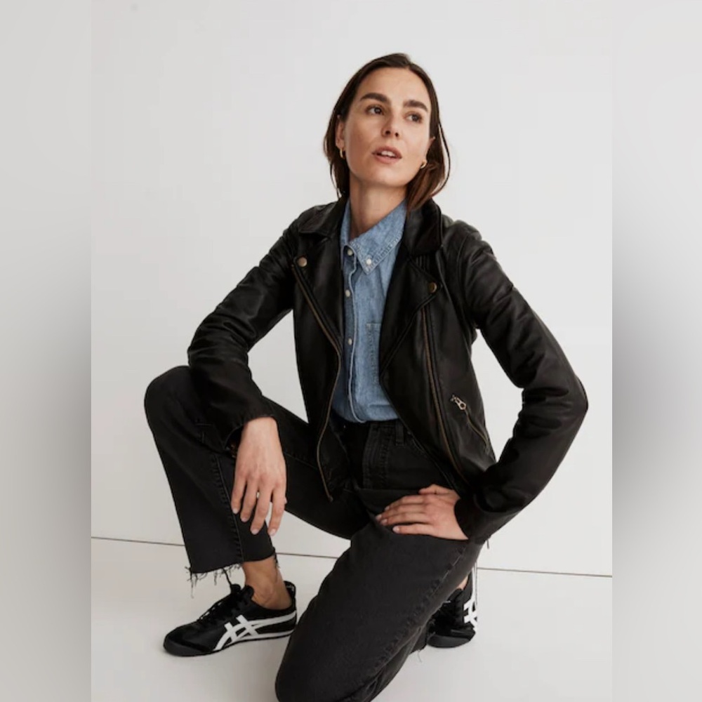 NWT Madewell Black Leather Jacket size Medium Brass Hardware Edition - Picture 2 of 13